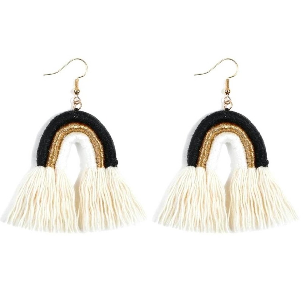 Black/Gold/White/Cream BOHO Rainbow Tassel Fishhook Earrings